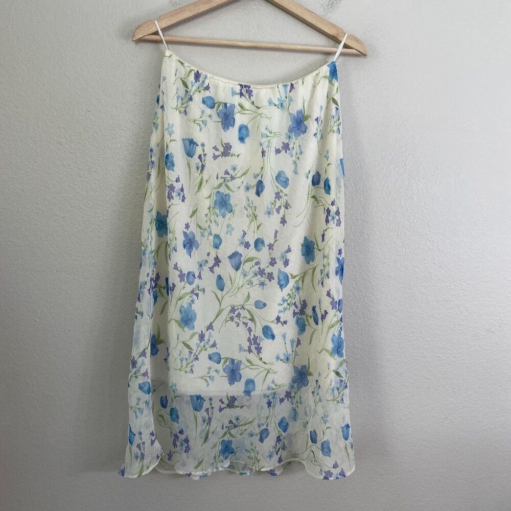 Vintage Y2K Wawa Plus 2XL Floral Crinkled Midi Skirt Pull On Fairy Whimsy USA